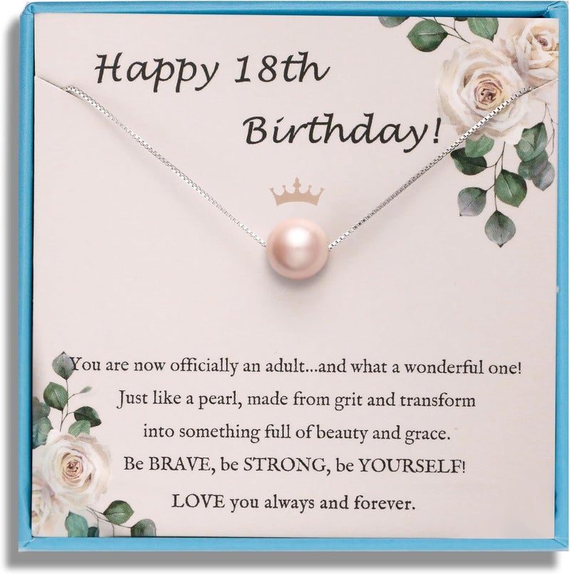 Sereney Birthday Gifts for Girls Women, Sterling Silver Pearl Necklace as 7 9 10 11 13 15 16 18 21 30 40 50 60 Year Old Birthday Gifts, Single Pearl Necklace as Bday Gifts for Friends Lockets - Image 1